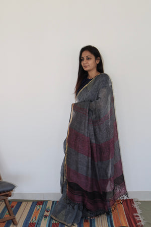 GREY LINEN SAREE