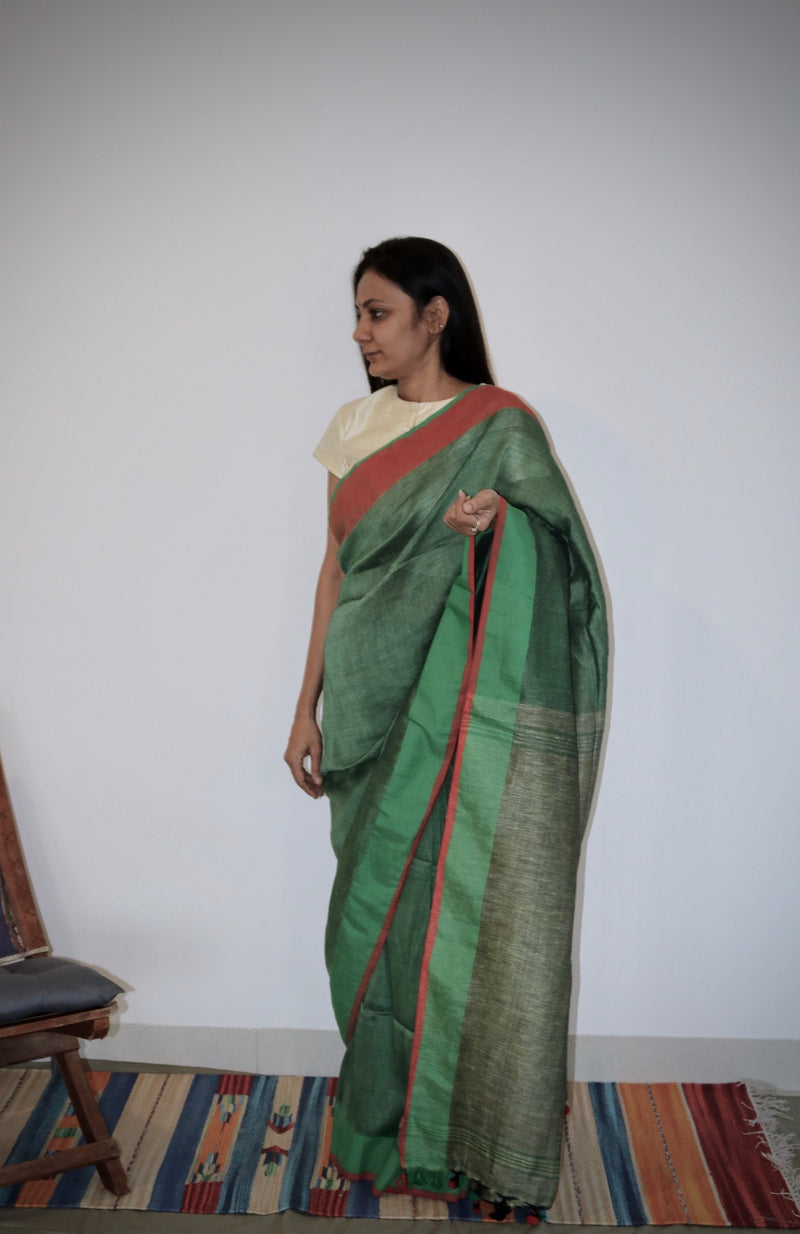 SAGE GREEN LINEN SAREE